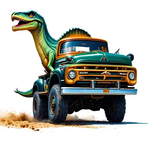 Dinosaur Driving A Truck