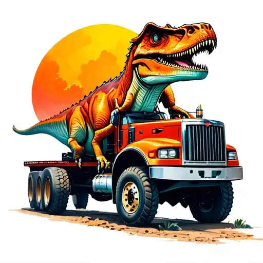 Dinosaur Driving A Truck