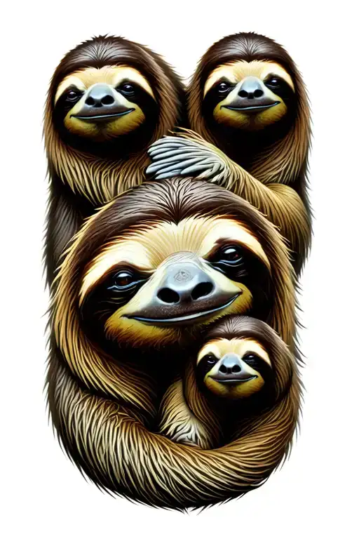 Four Sloths One Large One Medium One Small And One Baby