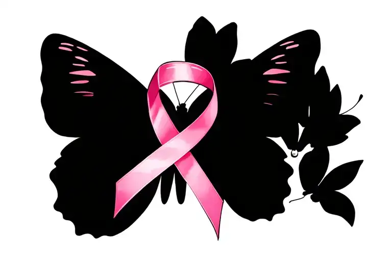 Butterfly With Pink Cancer Ribbon Intertwined Put Babe On The Ribbon
