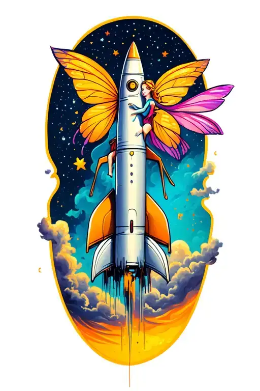 Fairy Riding On A Rocket To The Moon