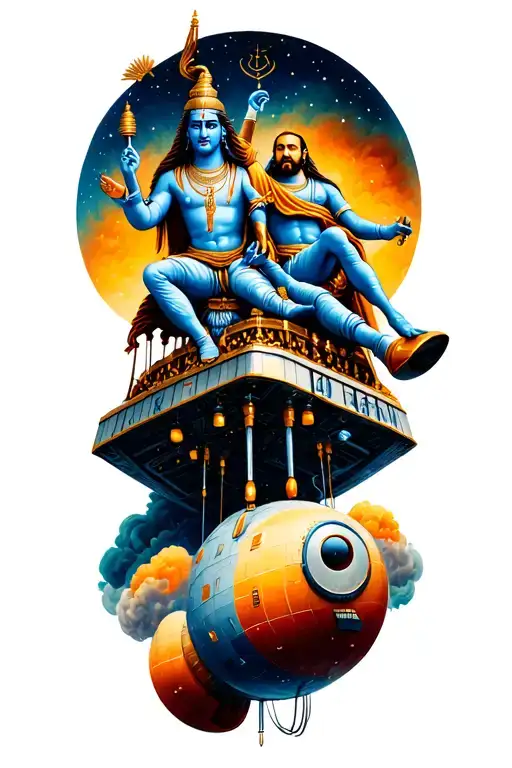 Shiva And Lenin Riding On A Rocket Ship