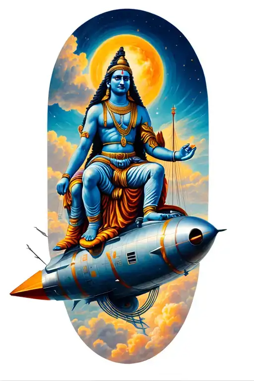 Shiva Sits Next To Lenin Riding On A Rocket Ship Sailing