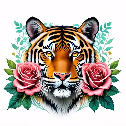 Tiger And Roses Intertwined