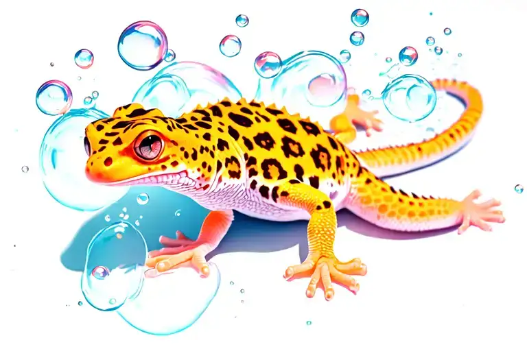 Leopard Gecko With Bubbles Rising