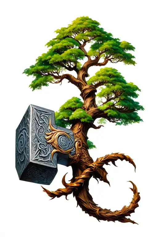 Thors Hammer And Lokis Tree Intertwined
