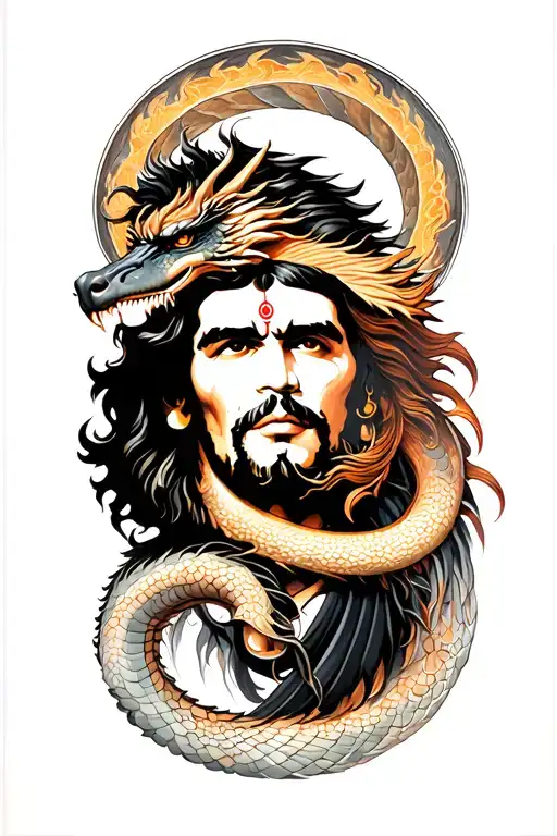 A Dragon Circles Around Che Guevara Wiht Lord Shiva