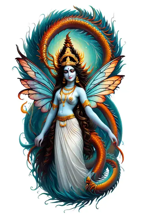 A Dragon Circles Around A Beautiful Fairy With Lord Shiva