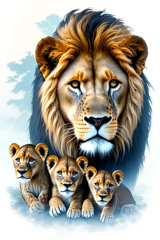Lion And 3 Cubs
