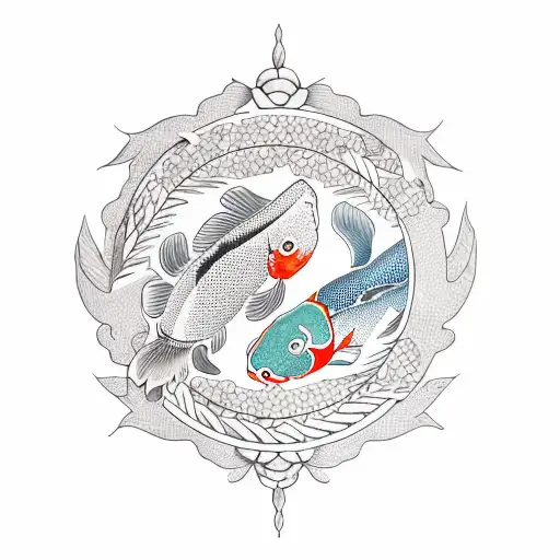 Laurel Wreath With Koi Fish