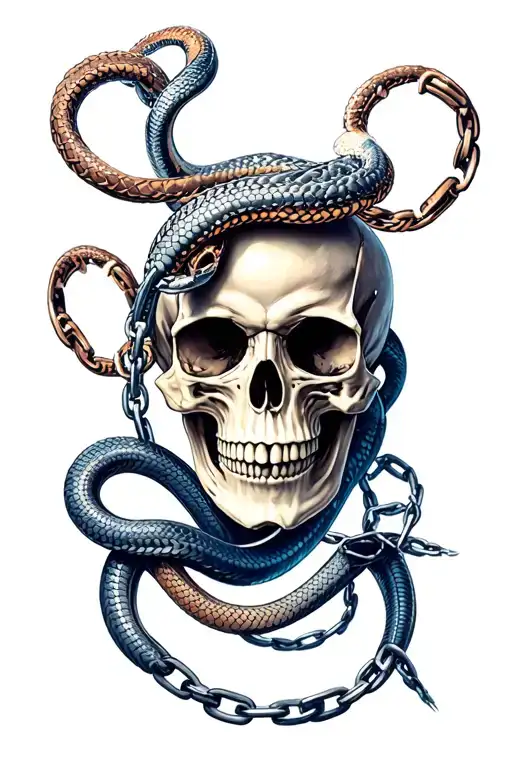 Skull With Snakes And Chains