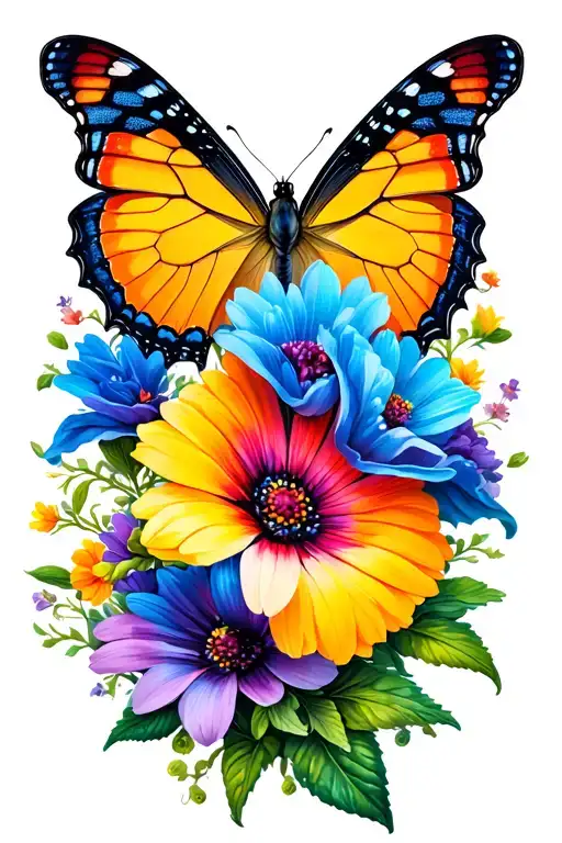 Butterfly And Flowers