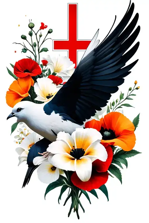 Red Cross Black White Light Dove White Orange Lillies Red Poppies Black Thorn Crown