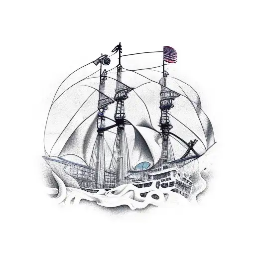 Octopus Wrapping Around Pirateship