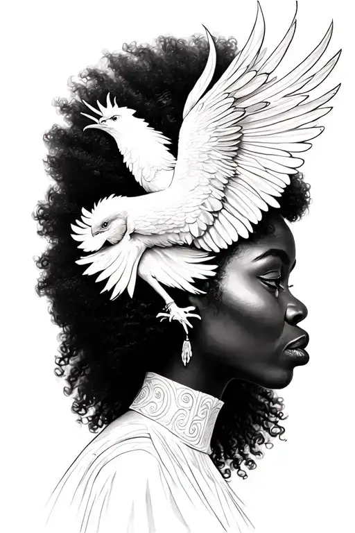 Black Woman With Afro Phoenix Flying Away