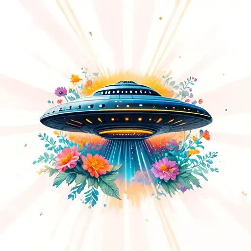 Ufo With Flowers As Beams Shooting