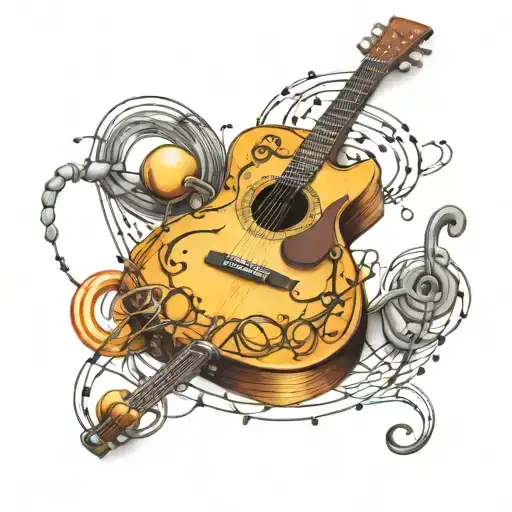 A Chemical Structure Intertwined With Guitar Strings And Musical Notes