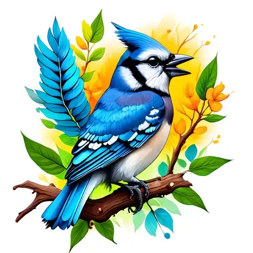 Neo Trad Tattoo Design Blue Jay Bird Singing