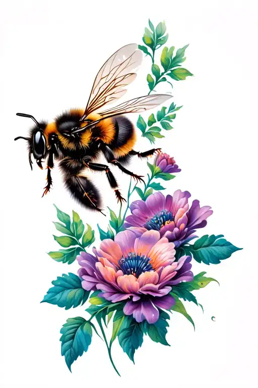 Flowers With Bumble Bee Flying