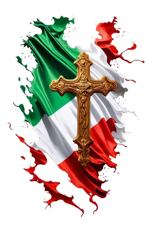 Italian Flag With A Cross