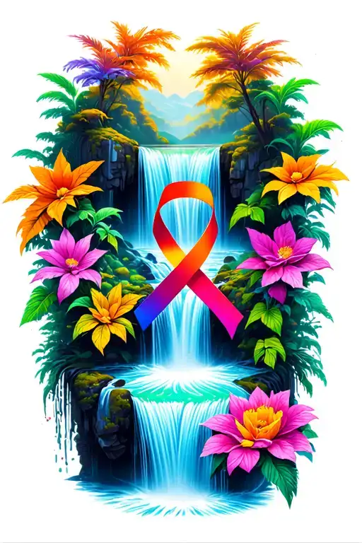 Autism Awareness Waterfall Surrounded By Lush