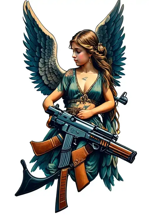 Winged Angel Holding Ak 47