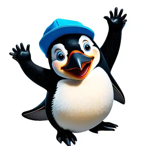 Smiling Penguin In A Blue Cap With Open Arms
