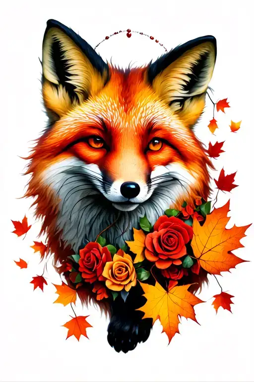 Fox With Falling Maple Leafs With Rosery Beads Intertwined