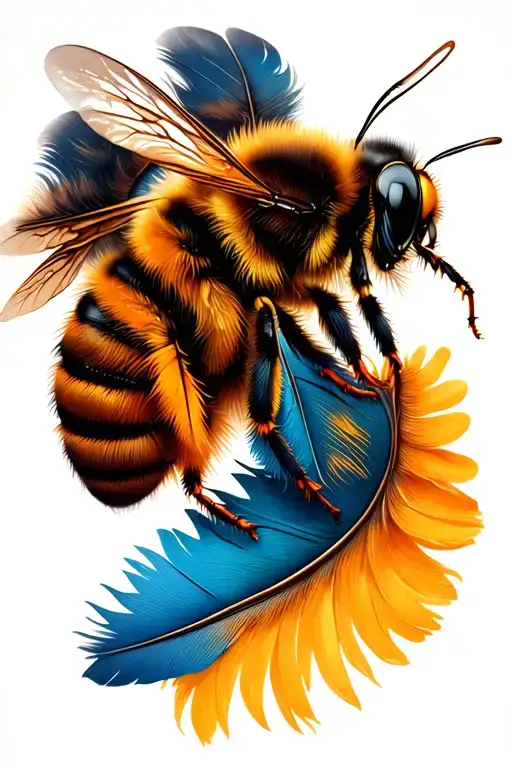 Feather And Bee Collecting Nectar