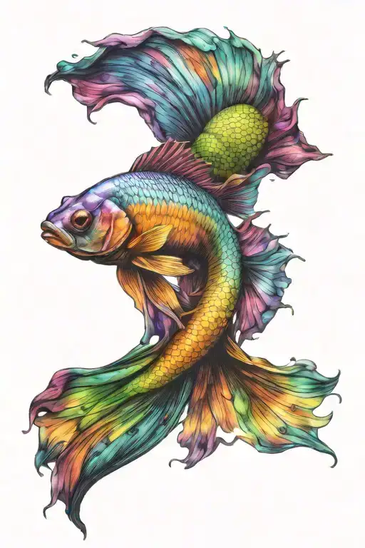 Blue Green And Purple Beta Fish With Flowing Tail