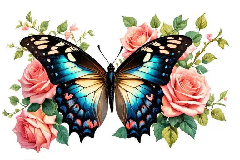 Butterfly With Roses Entwined