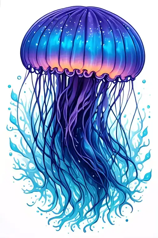 Jellyfish Swimming Blue Purple
