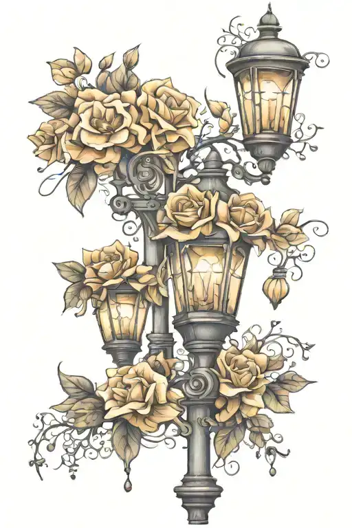 Flowers And Street Lamp