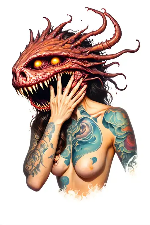 Monster Emerging From A Woman Covering Her Face