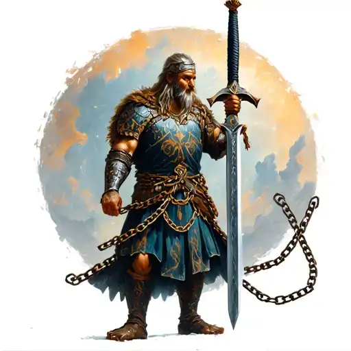 Pictish Warrior Holding Sword Wearing Iron Chains