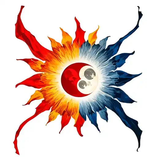 Canadian Flag With Sun And Moon Phases