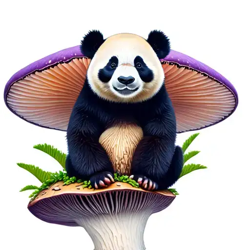 Panda Sitting On Purple Mushroom