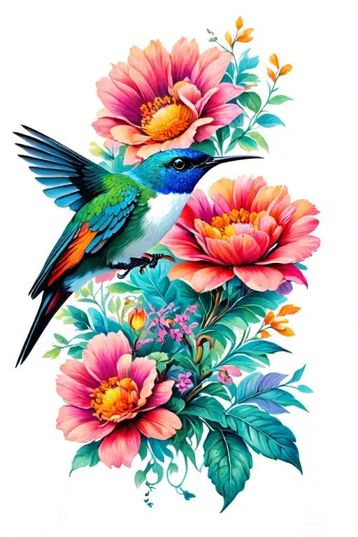 Humminbird And Flower Intertwined