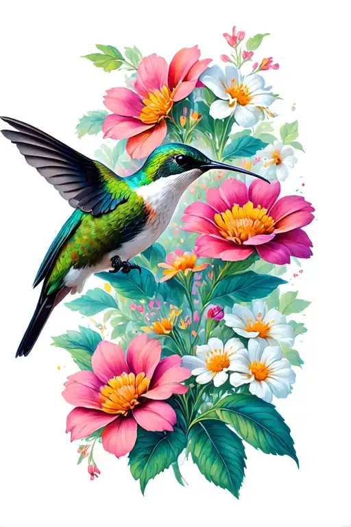 Hummingbird Drinking From Flowers Growing