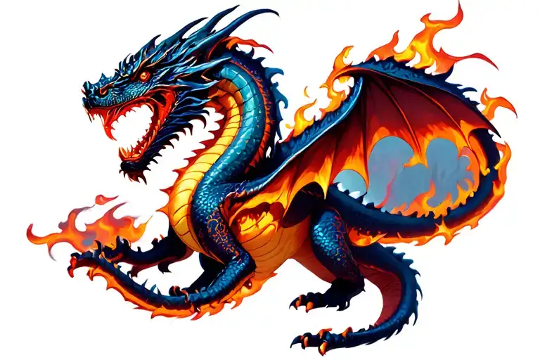 Whole Dragon With Flames And The Tail That Revolves Around The Arm