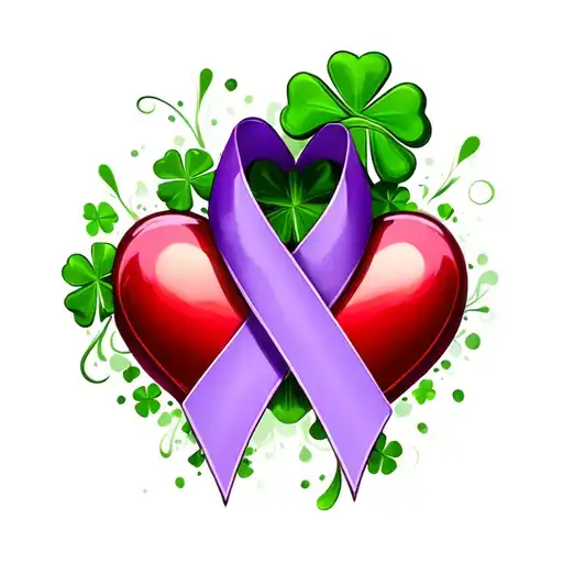Purple Ribbon With Heart And Shamrock