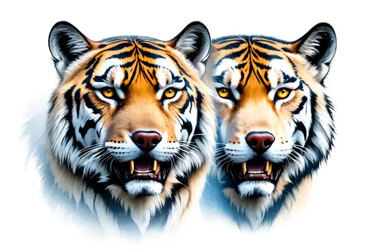 A Fierce Look Of Tiger And Wolf Face
