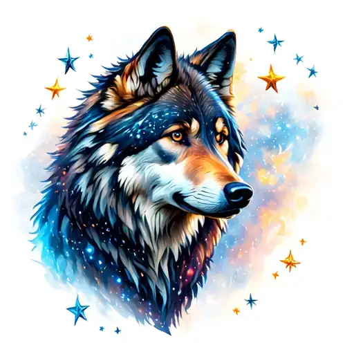 Wolf Surrounded By Stars