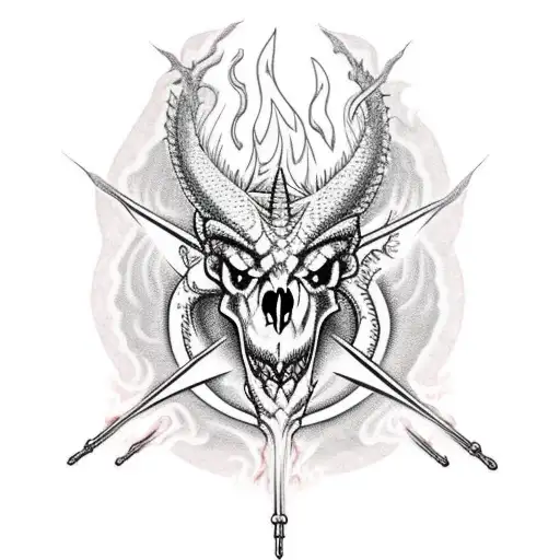 Dragon Skull With Flame Pentagram