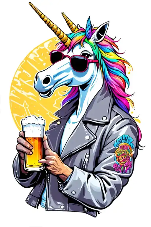 Drunk Unicorn With A Leather Jacket And Sunglasses Holding A Beer