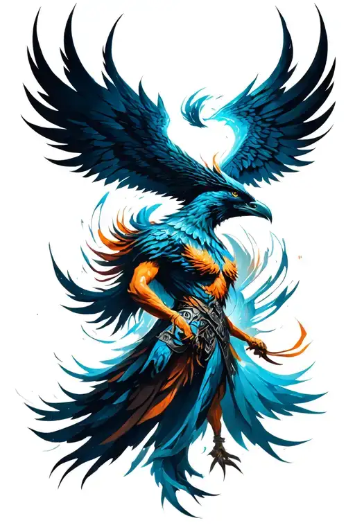 Masculine Pheonix Rising Shadow Behind A Tribel Valkyrie Icon