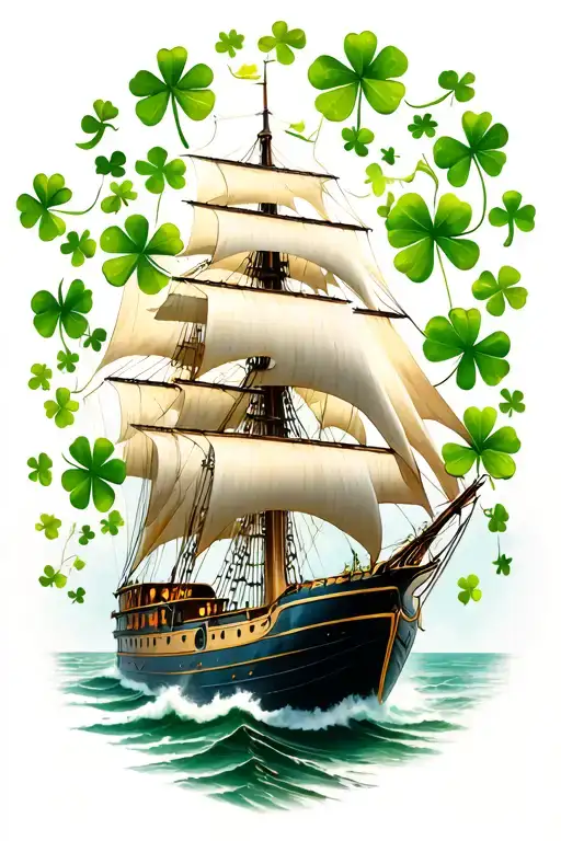 A Sailor Ship With Clover Leaves Instead Of Sails