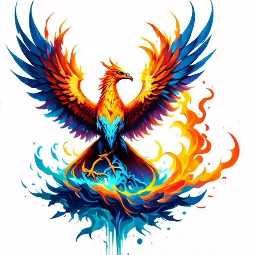 Phoenix Rising From Ashes Into Colorful