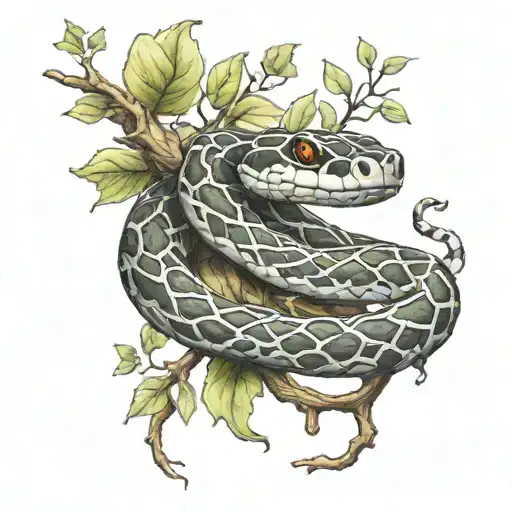 Snake Wrapped Around Tree Branch