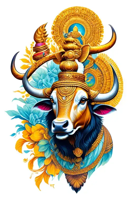 Anta Asti Prambha Symbol Combined With Nandi Bull And Trisul